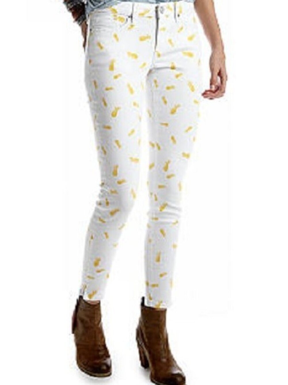 Chip & Pepper CALIFORNIA SYD White/Yellow Pineapple Denim Ankle Skinny Jeans